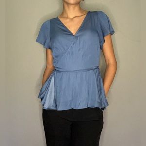 LOFT Petites Women’s Short Flutter Sleeve Wrap Tie Blouse